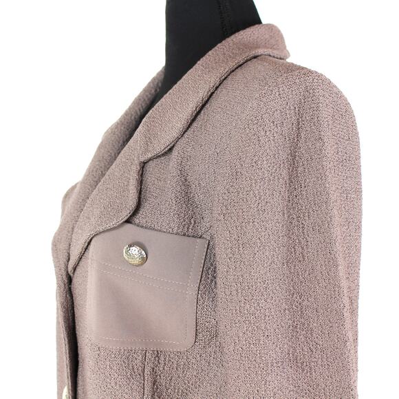 St. John Textured Knit Blazer Taupe Brown Hammered Button Up Jacket Size 10 - Picture 3 of 7